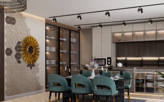 green chairs with table in a luxury room