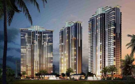 Menara apartemen Botanica yang megah dengan desain modern dan lingkungan hijau yang asri.